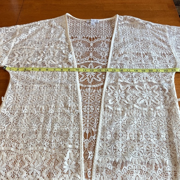 In Bloom by Jonquil Womens Size M/L White Lace Open Front Kimono Cover Up Robe - Picture 11 of 13